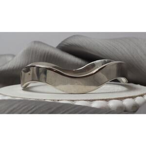 Vintage Mid-Century Modern Sterling Silver Wavy Bangle Bracelet 52.2G / 7in